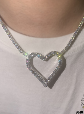 嘻哈轻奢镶钻爱心网球链锁骨链