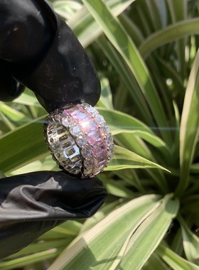 女s925纯银日韩粉色钻镶嵌