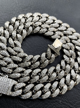 s925银镀18k白金古巴项链嘻哈