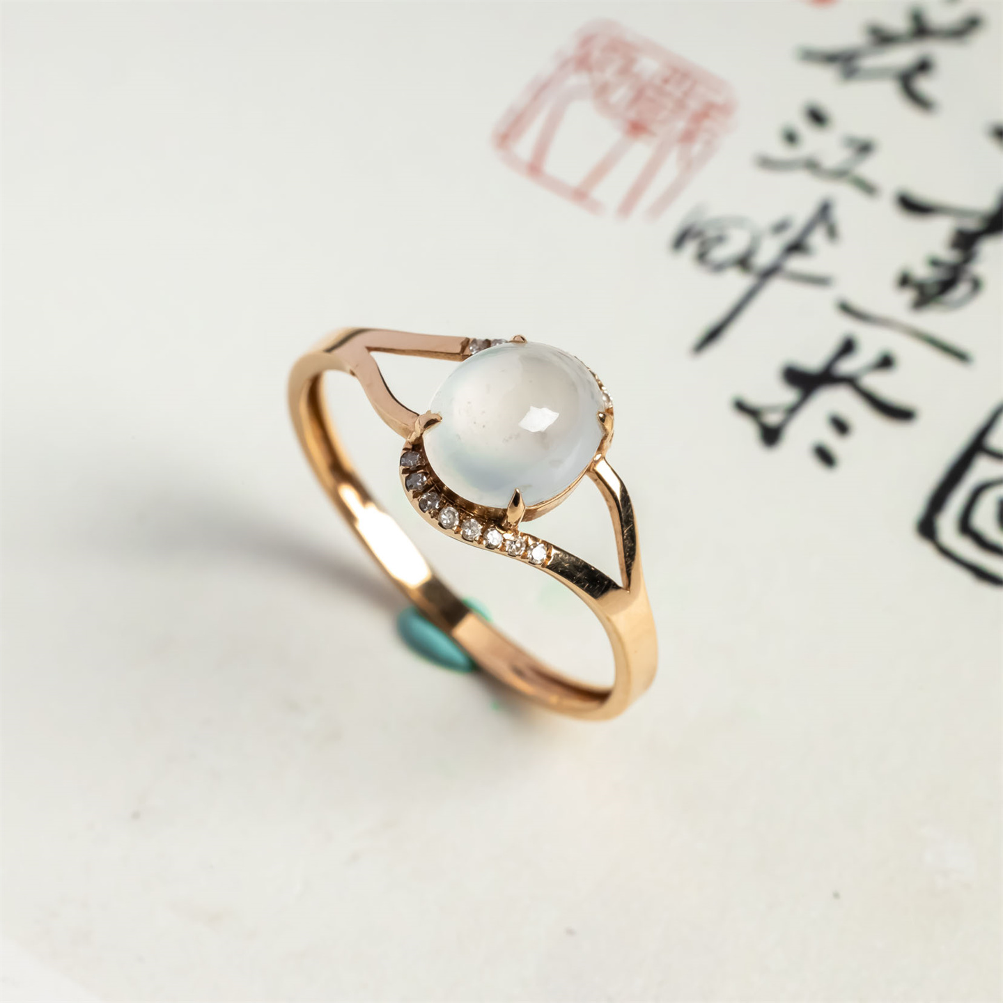 天然翡翠A货冰种老坑冰透白冰戒指18K缅甸时尚女款翡翠戒面戒指 - 图0