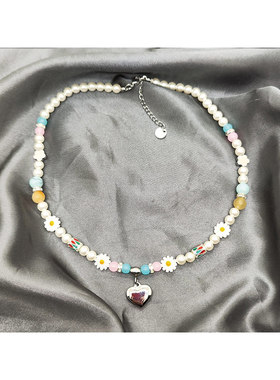 HBGaren钛钢爱心项链淡水珍珠