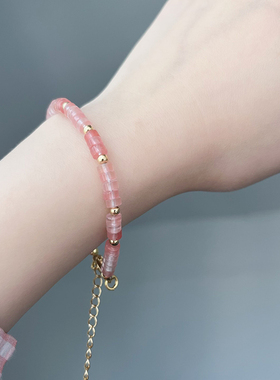 迪丽热巴同款女天然石红粉手链