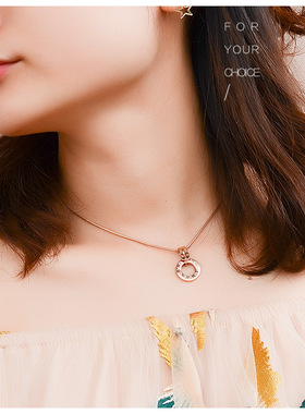 钛钢玫瑰金韩版性感镶钻锁骨链