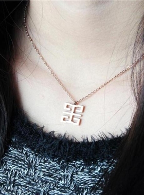 项链18K玫瑰金喜字韩版森系潮配