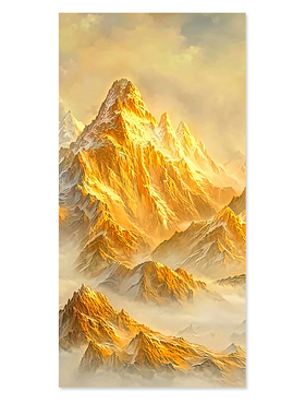 金山挂画背靠金山玄关装饰画金山背景墙实木挂轴聚财金山图自粘画