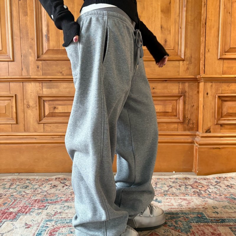 local aliens外星沙龙美式复古灰色松紧加绒卫裤百搭宽松弯刀裤,淘宝优惠券,粉丝福利购,淘宝优惠卷