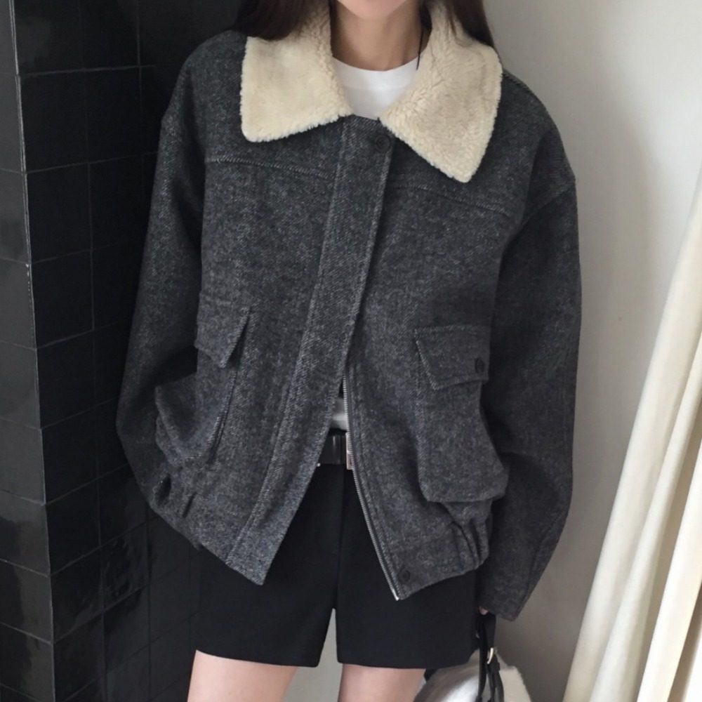 2025年冬季新款韩国东大门复古高级感毛领短款毛呢外套女装,淘宝优惠券,粉丝福利购,淘宝优惠卷