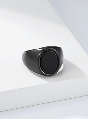 冷淡风ins欧美街头钛钢黑宝石戒