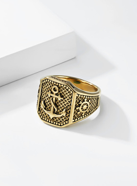 航海风钛钢男士戒指复古做旧ring