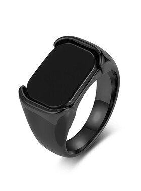 大号13号男戒光面黑色宝石钛钢戒