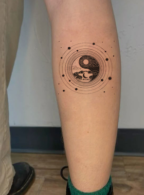 星象日月太极图纹身贴草本半永久