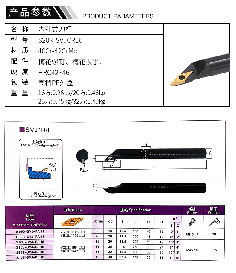 数控刀杆93度镗孔S16Q/S20R/S25S/S32T-SVJCR/SVJBR16菱形尖刀片-图2