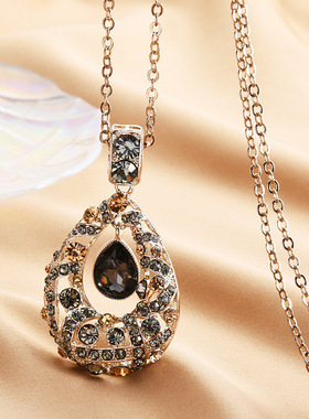 韩版秋冬倾城水滴之恋水晶气质挂件百搭配饰毛衣链女长款项链