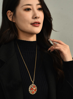 法国IDee秋冬长款毛衣链项链女时尚水晶个性气质吊坠 欧美饰品