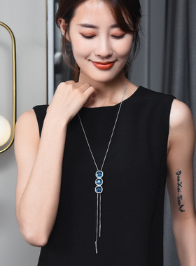 秋冬时尚韩版长款项链毛衣链女装百搭配饰品挂件流苏水晶吊坠