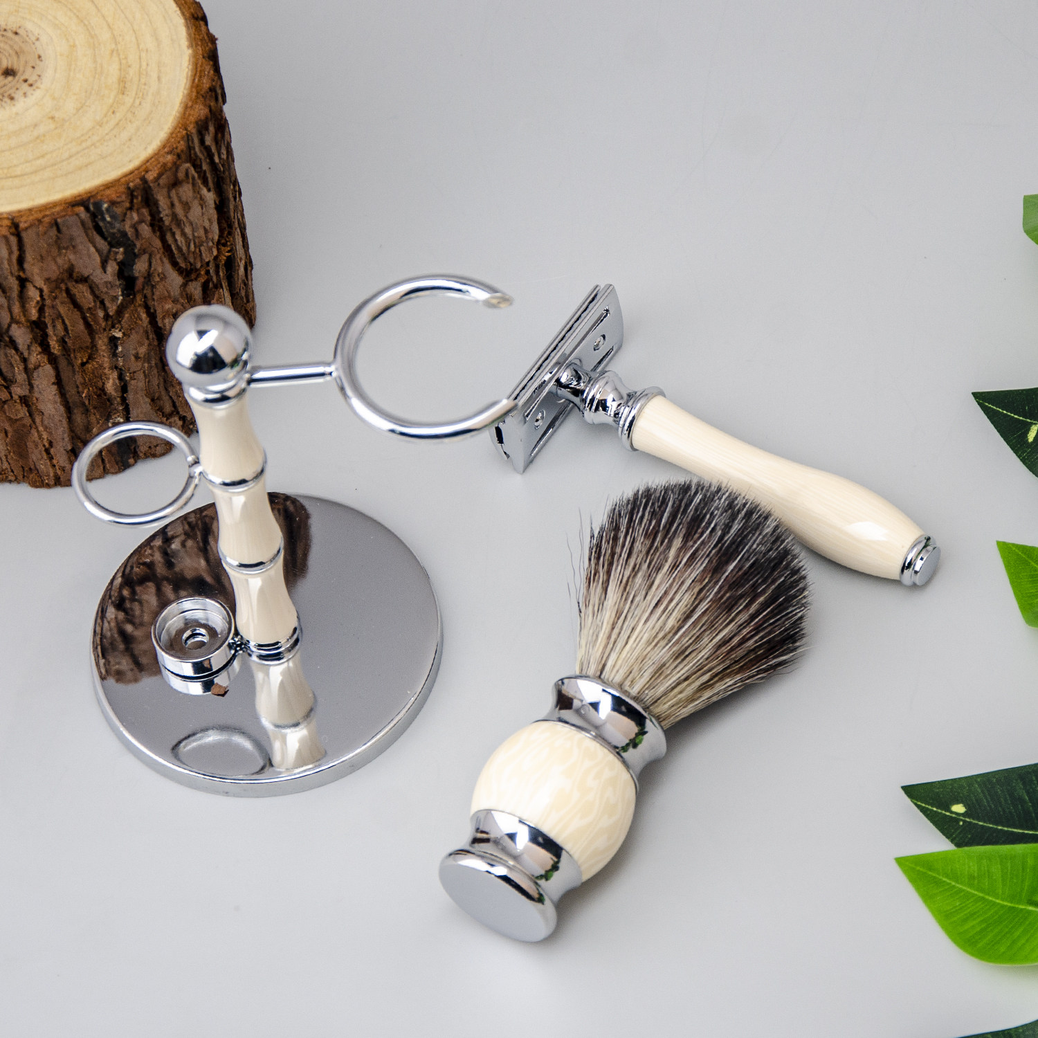 ZY手动剃须刀套装3件套男士双面剃刀刮脸刀胡须刀剃须刷剃须支架,淘宝优惠券,粉丝福利购,淘宝优惠卷