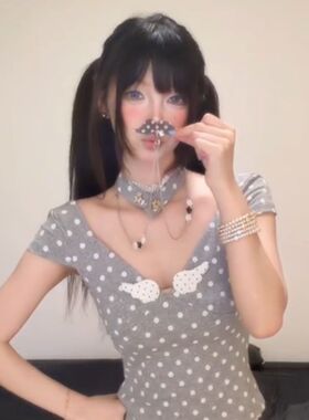 y2k辣妹黑白波点胡子项链女甜酷风小众设计感毛衣链韩系百搭颈链