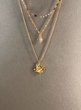 Vintage轻奢简约欧美古着太阳锁骨高级个性吊坠项链