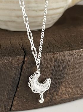小众轻奢镶钻磨砂蕾丝月亮项链女简约高级感港风ins气质百搭项链