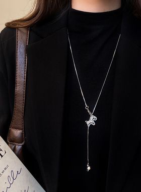 银色小马吊坠长款项链女秋冬毛衣链大气高档高级感轻奢脖子配饰品