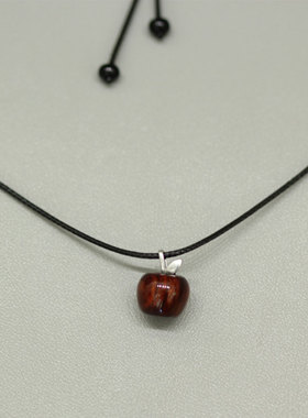 义树家·小苹果原创锁骨链紫檀木珠宝漆艺镶925银叶精细小巧可爱