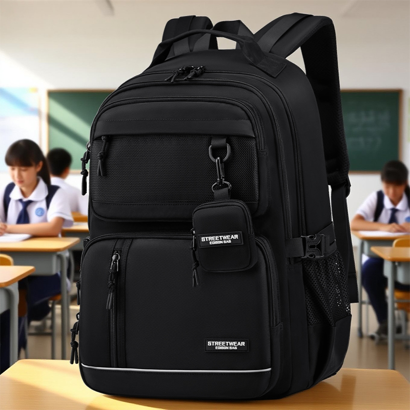 Edison爱迪生高中生书包大容量反光护脊防泼水中学生双肩背包 - 图0