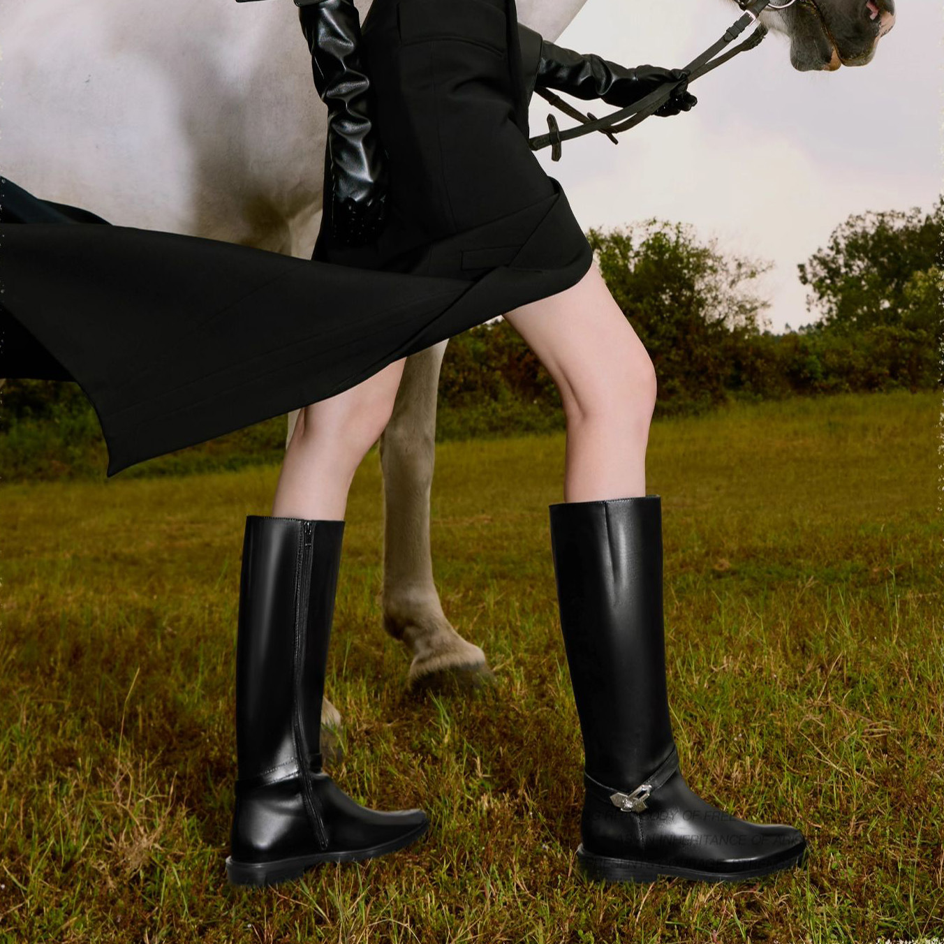 SS7L小疯叔冬季新款复古骑士靴女宽筒拉链长靴粗跟增高长筒靴女靴 - 图1