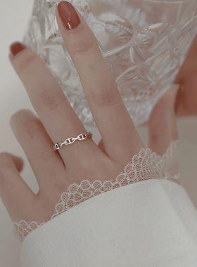 电镀S925纯银锁扣戒指女小众设计轻奢个性简约冷淡风高级开口指环