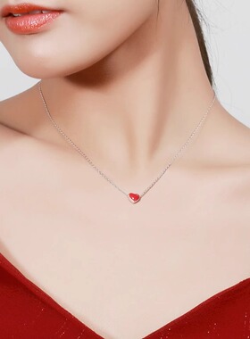 简约红色爱心吊坠项链小众设计个性锁骨链精致百搭时尚颈链新款潮
