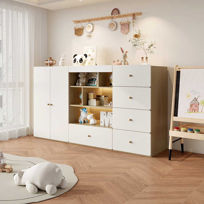 现代卧室儿童卡通边柜女孩书房衣柜白色抽屉书柜家用收纳储物木柜 - 图3