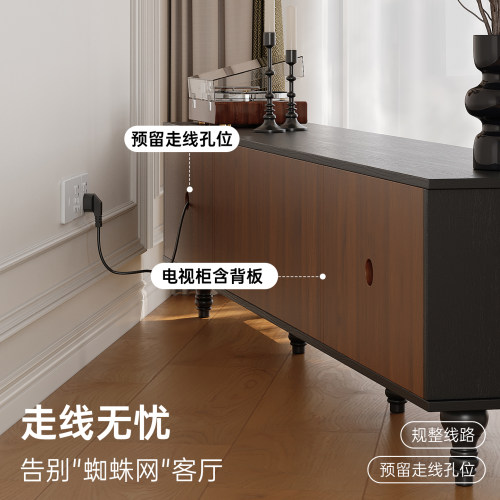 中古风小户型实木客厅茶几电视柜边柜组合法式家用高脚储物收纳柜 - 图2