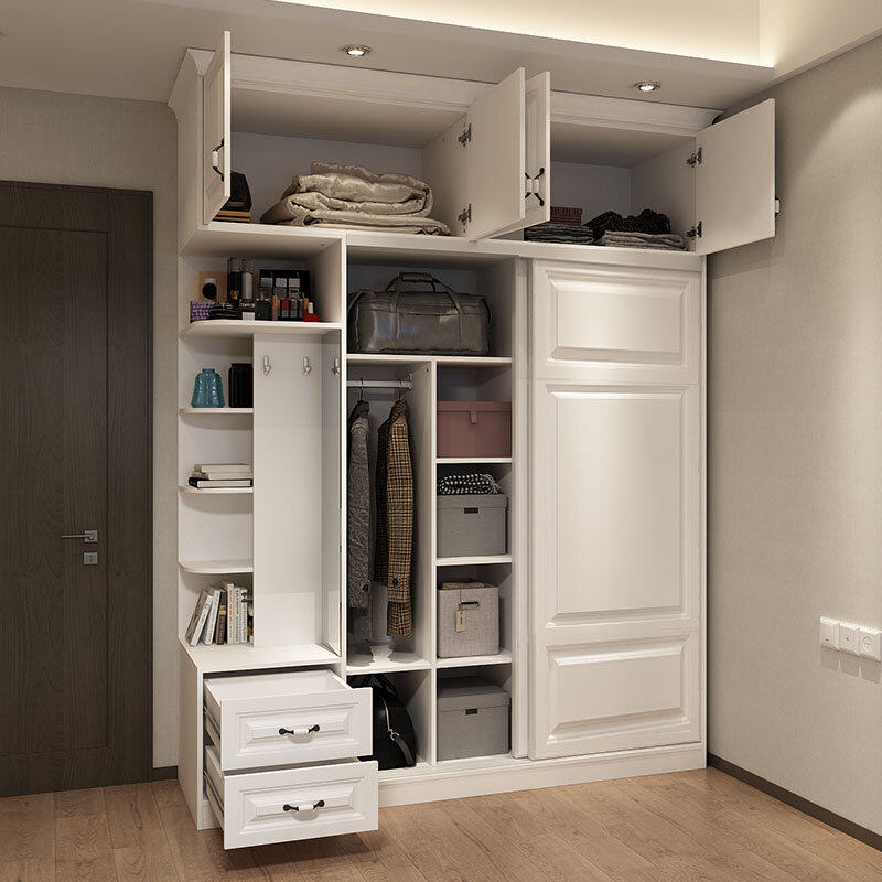 现代简约组合衣柜可定制推拉门白色欧式模压衣柜组合一门到顶衣柜 - 图0