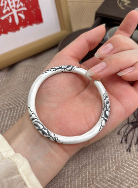 航达银匠手工足银牡丹花银手镯