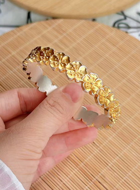 足银999实心桃花银手镯