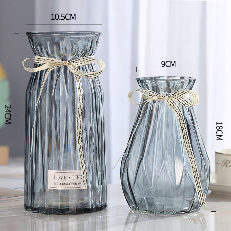 【二件套】欧式玻璃花瓶透明彩色水培植物花瓶客厅装饰摆件插花瓶,淘宝优惠券,粉丝福利购,淘宝优惠卷