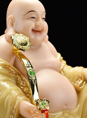 汉白玉石黄玉镶金笑佛大