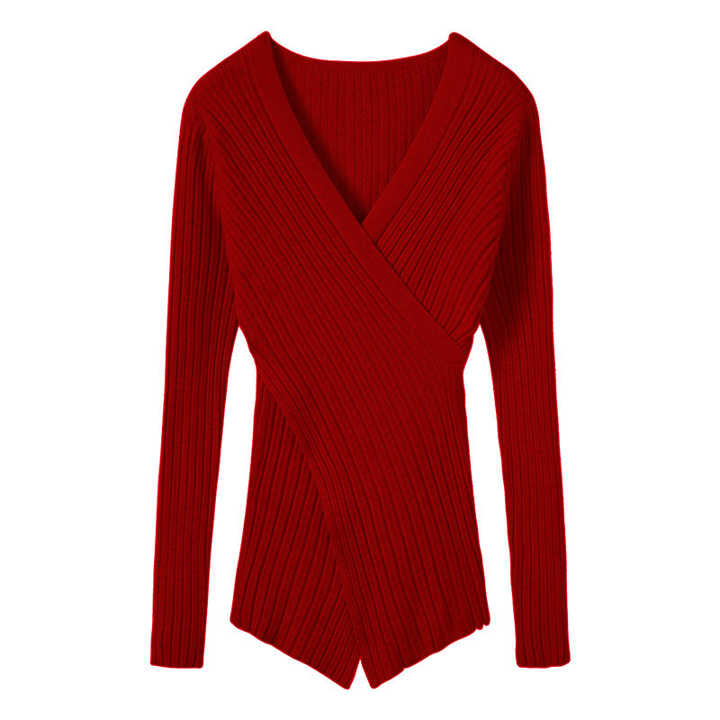 我爱死了~设计感交叉V领100%纯山羊绒针织衫女秋2025新款修身内搭,淘宝优惠券,粉丝福利购,淘宝优惠卷