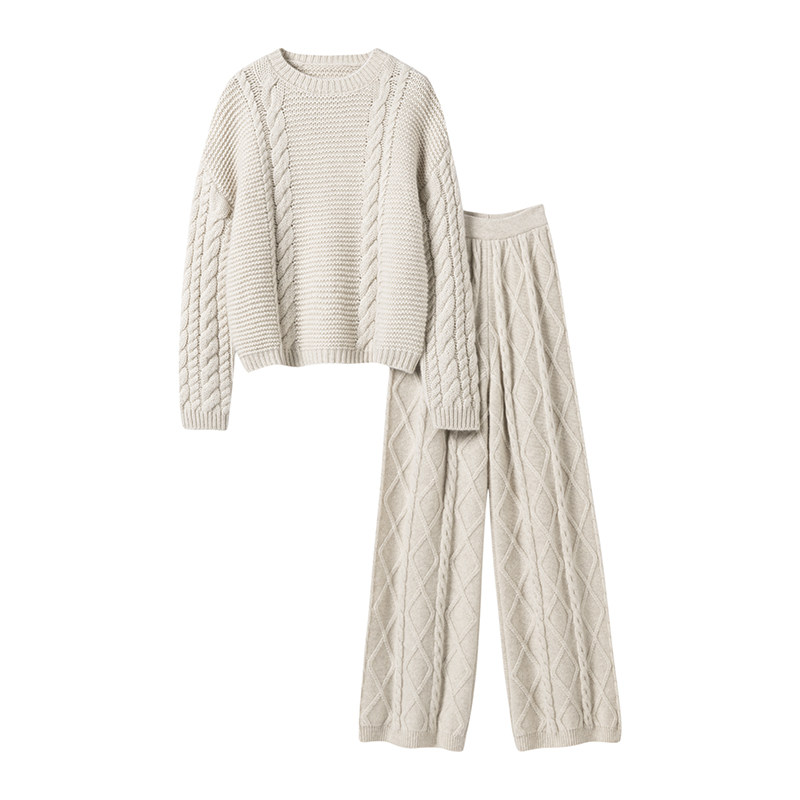 尊享意大利奢！气质爆火！大克重加厚羊绒衫女纯羊绒裤子毛衣套装,淘宝优惠券,粉丝福利购,淘宝优惠卷