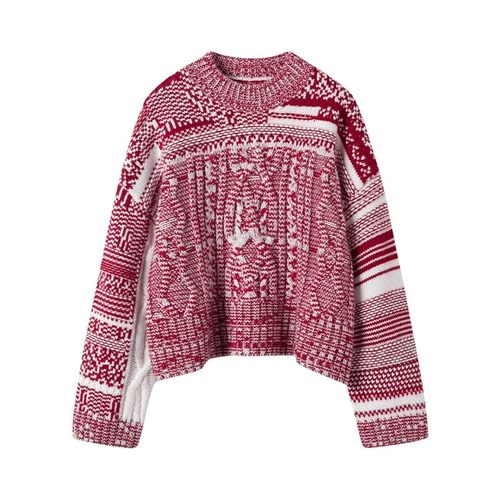 偏爱的款~新款休闲费尔岛纹理提花百分百纯山羊绒针织毛衣女 - 图2