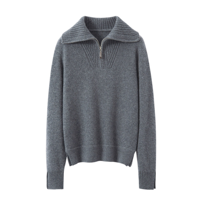100%纯山羊绒衫女高翻领半开拉链加厚羊毛宽松百搭针织衫2025秋冬,淘宝优惠券,粉丝福利购,淘宝优惠卷