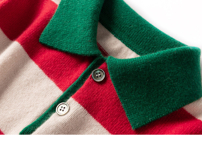 这个真心好看！加厚复古休闲风POLO翻领红条纹羊绒毛衣女纯羊绒衫,淘宝优惠券,粉丝福利购,淘宝优惠卷