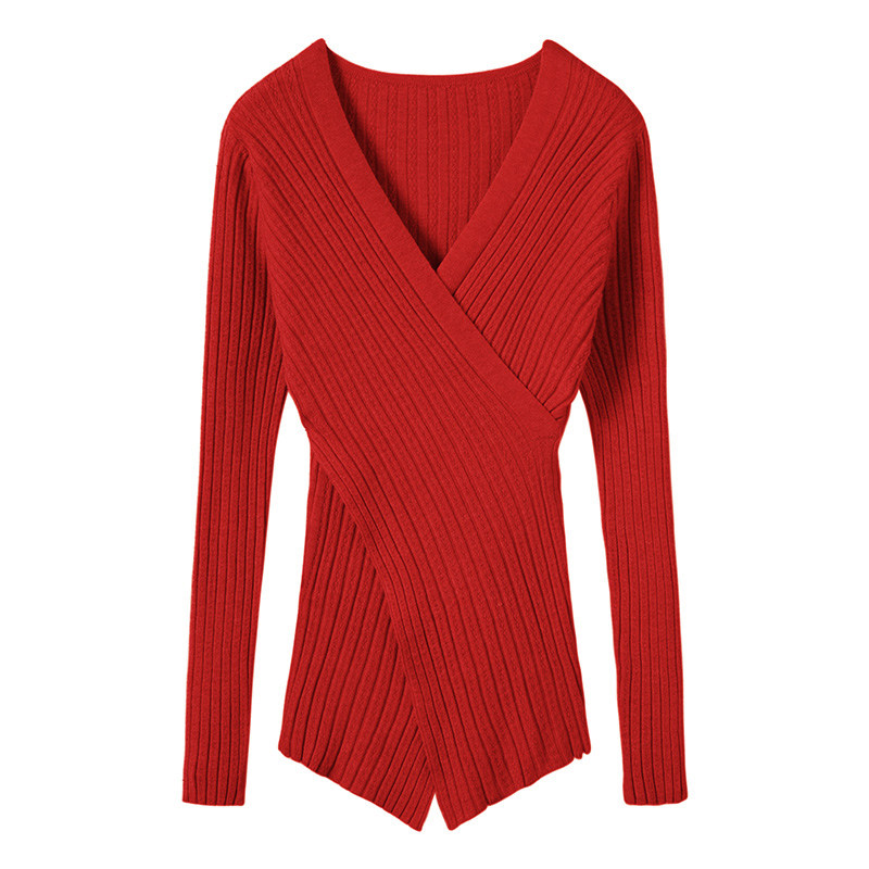 我爱死了~设计感交叉V领100%纯山羊绒针织衫女秋2025新款修身内搭,淘宝优惠券,粉丝福利购,淘宝优惠卷