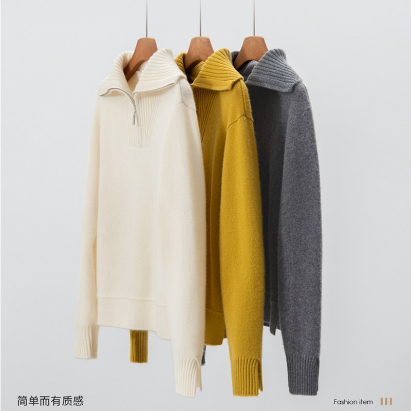 100%纯山羊绒衫女高翻领半开拉链加厚羊毛宽松百搭针织衫2025秋冬,淘宝优惠券,粉丝福利购,淘宝优惠卷