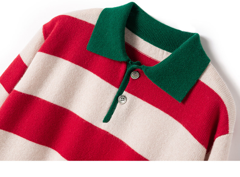 这个真心好看！加厚复古休闲风POLO翻领红条纹羊绒毛衣女纯羊绒衫,淘宝优惠券,粉丝福利购,淘宝优惠卷