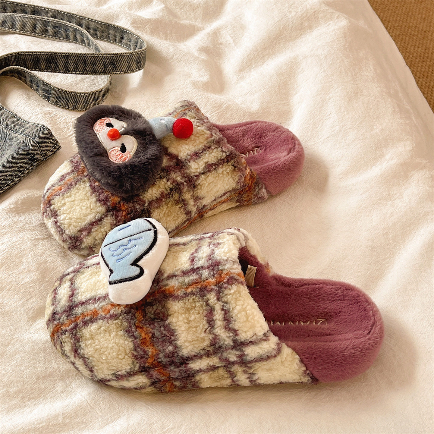 可爱企鹅毛毛拖鞋女冬季居家室内包头厚底防滑毛绒保暖家居棉拖鞋,淘宝优惠券,粉丝福利购,淘宝优惠卷