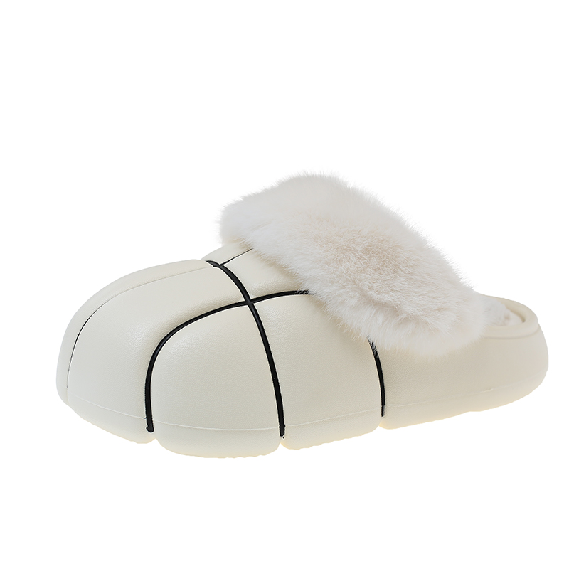 卡通篮球棉拖鞋女冬季加绒保暖包头防滑防水居家外穿厚底毛毛拖鞋 - 图0