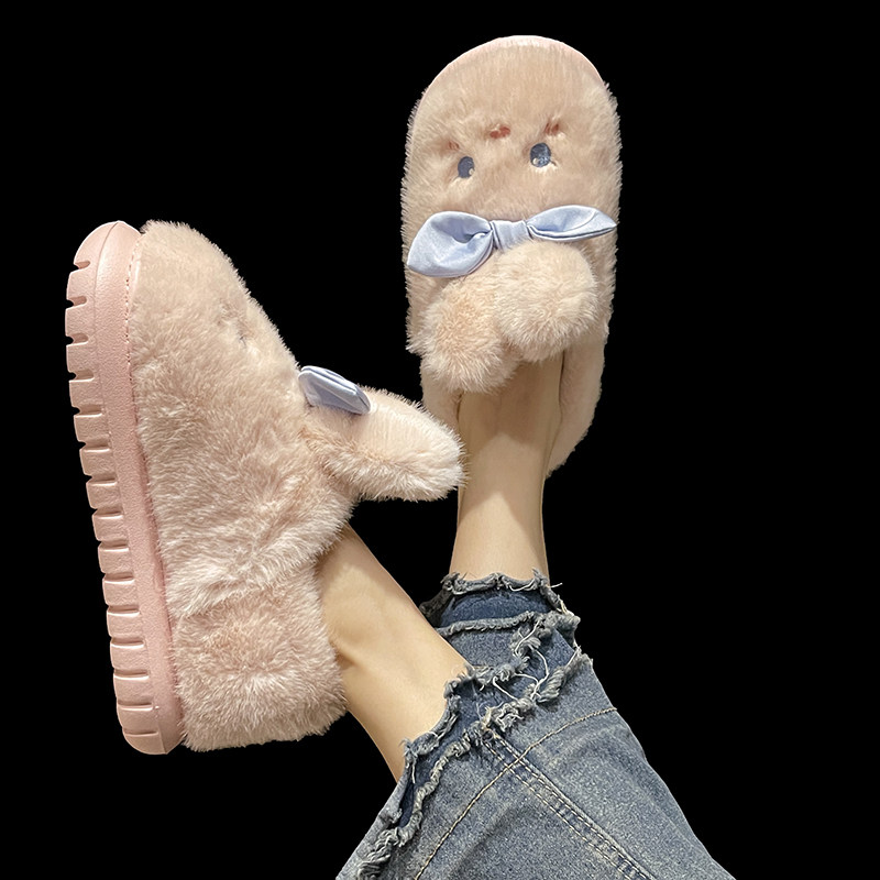 可爱蝴蝶结兔子棉拖鞋女冬季室内居家防滑月子鞋保暖毛绒包跟棉鞋,淘宝优惠券,粉丝福利购,淘宝优惠卷