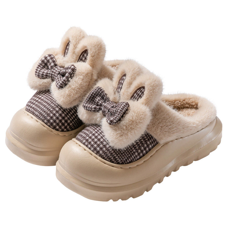 蝴蝶结棉拖鞋女款2025秋冬季新款毛毛绒室内居家保暖防滑厚底棉鞋,淘宝优惠券,粉丝福利购,淘宝优惠卷