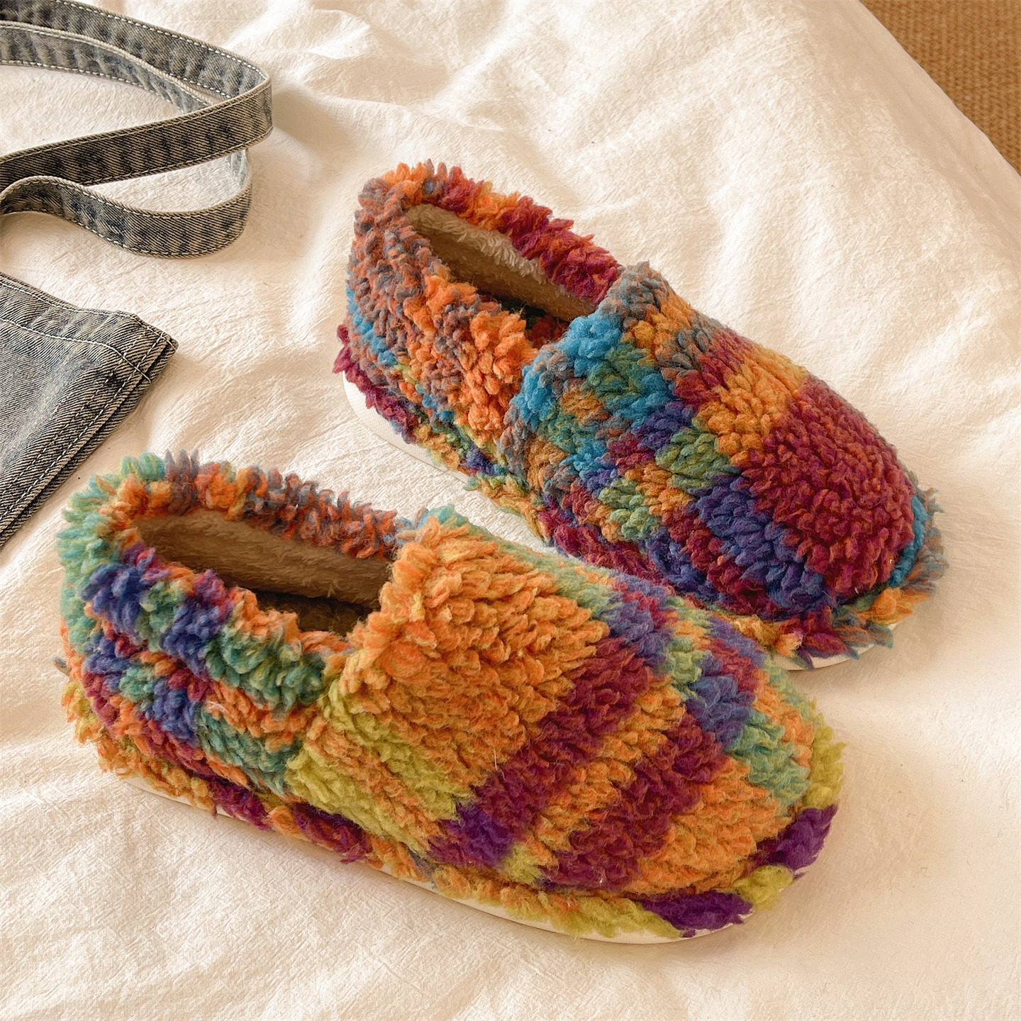 毛毛棉拖鞋女士冬季时尚休闲居家室内加绒保暖厚底包跟防滑月子鞋,淘宝优惠券,粉丝福利购,淘宝优惠卷