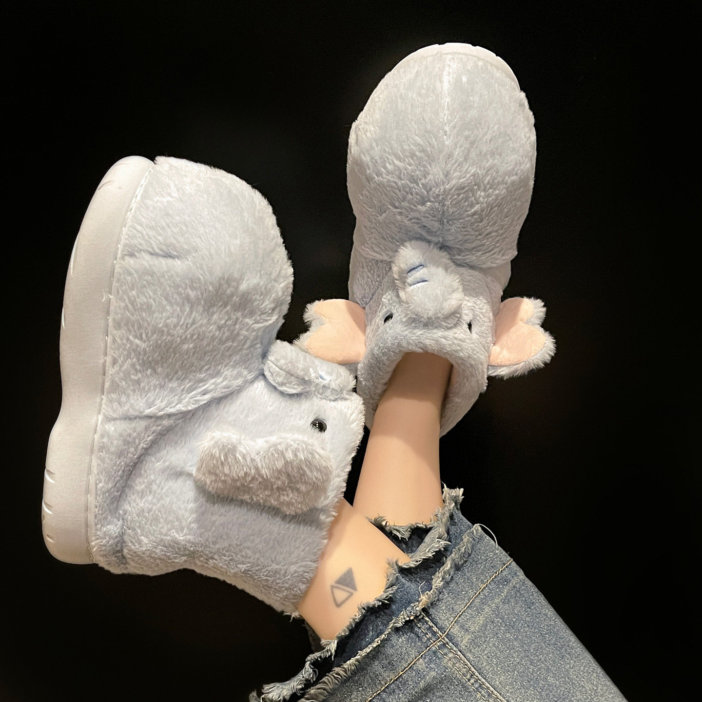 软萌可爱小象毛毛棉拖鞋女冬季室内外穿包跟保暖防滑加绒高帮棉靴,淘宝优惠券,粉丝福利购,淘宝优惠卷